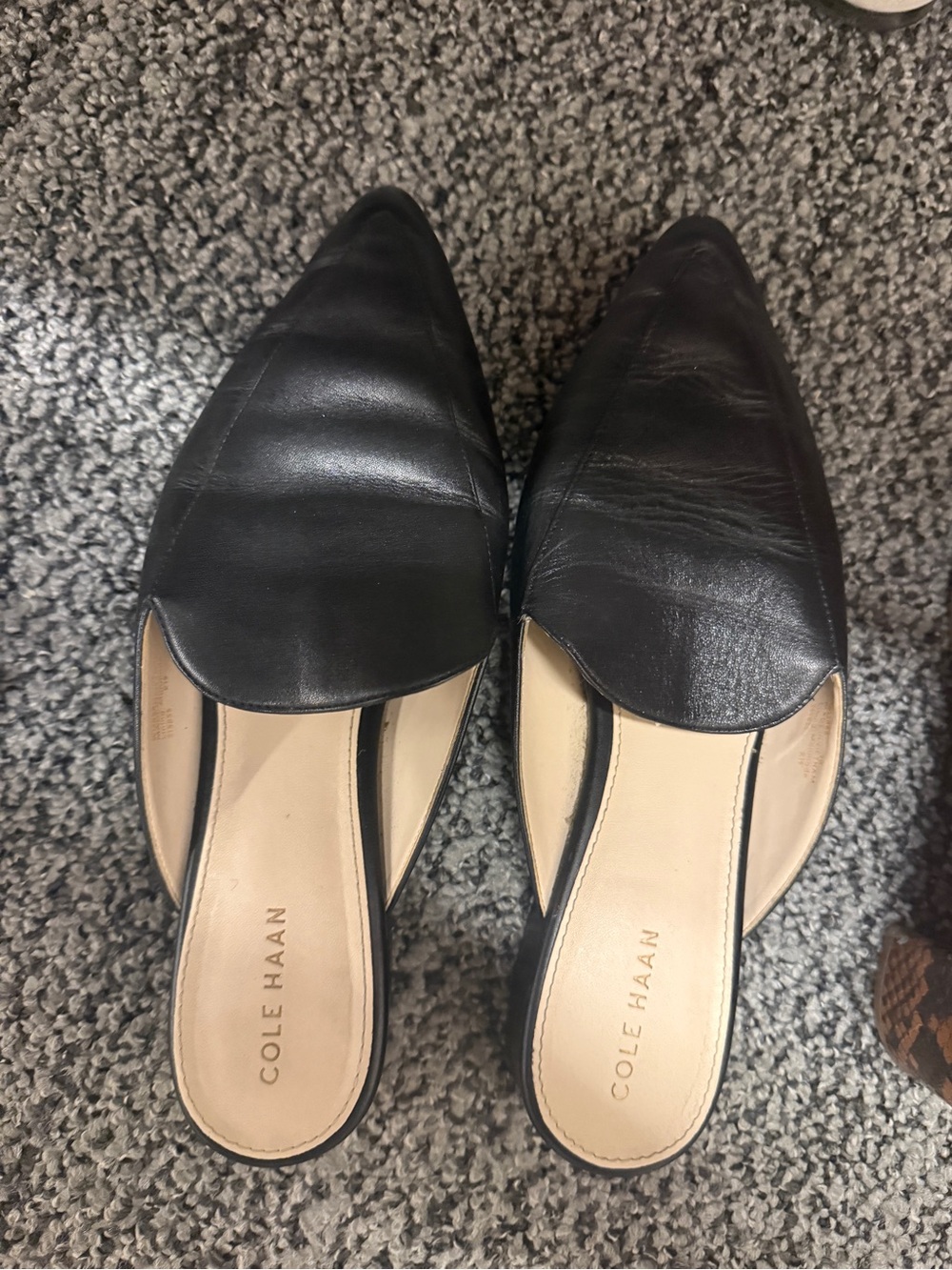 Cole Haan Black Leather Pointed-Toe Slip-On Mules
